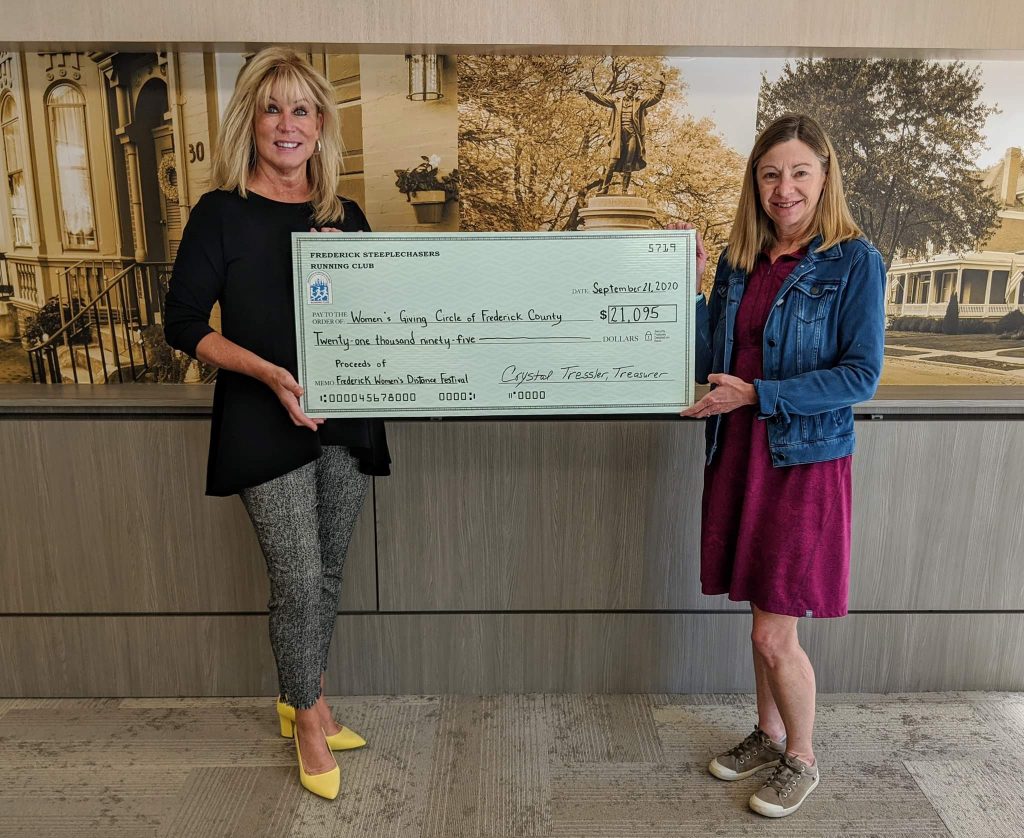 Harriet presenting a check to the President of the Women's Giving Circle, Linda Roth.